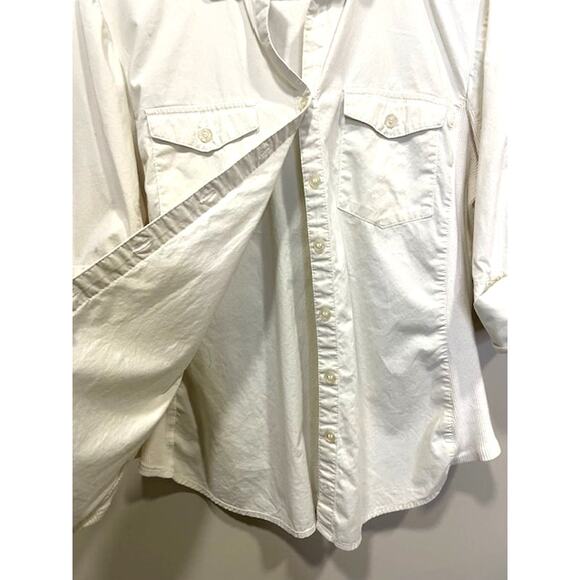 Hester & Orchard Women's Sz M Top Ivory Button Up Roll Tab Sleeves - Picture 5 of 7